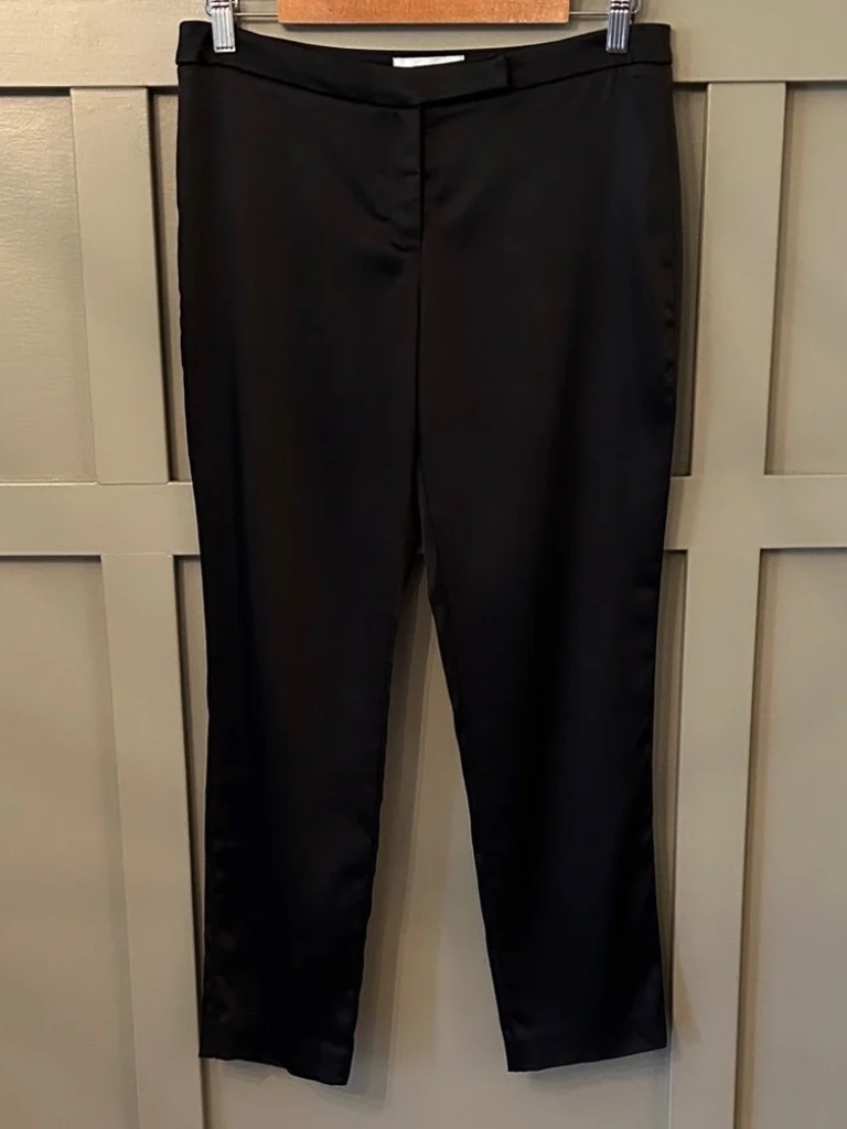 Milly Black Satin Pants Mid Rise Tapered Leg Ankle Length Size 6